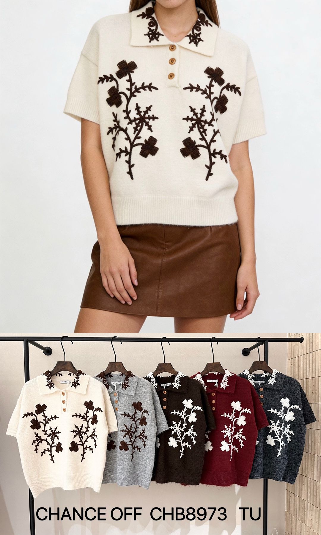 Polo-Pullover mit Stickerei