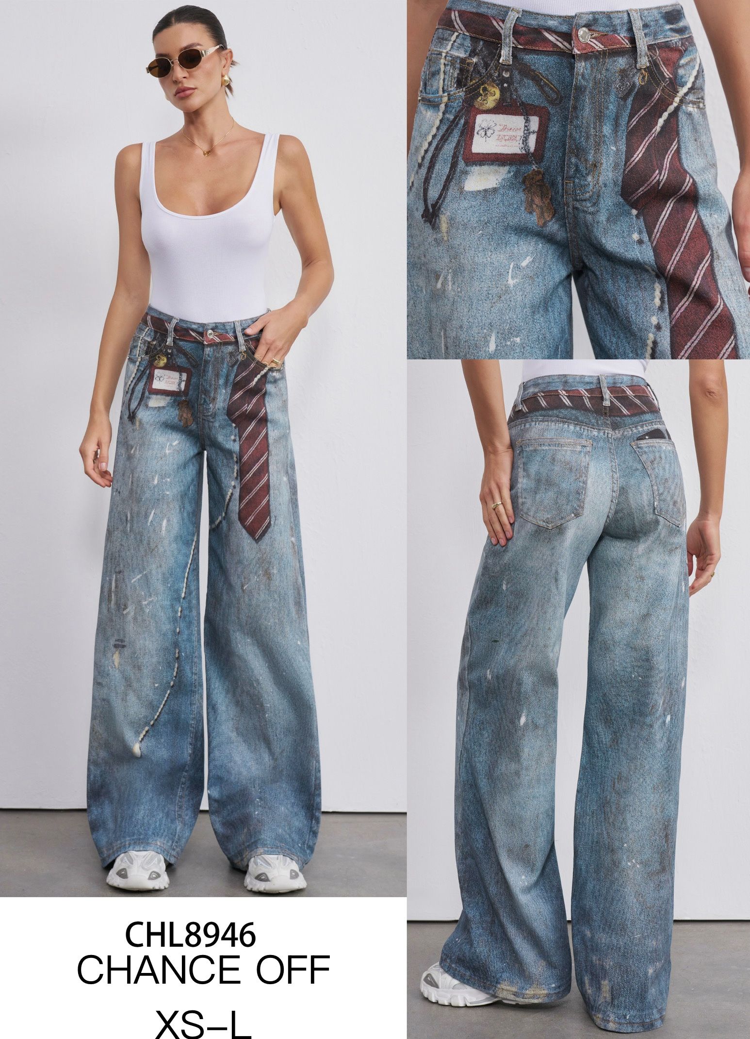 Wide-Leg Hosen mit Patchwork