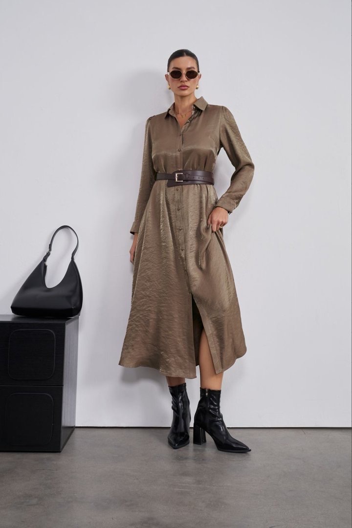 Midi-Hemdblusenkleid mit Gürtel