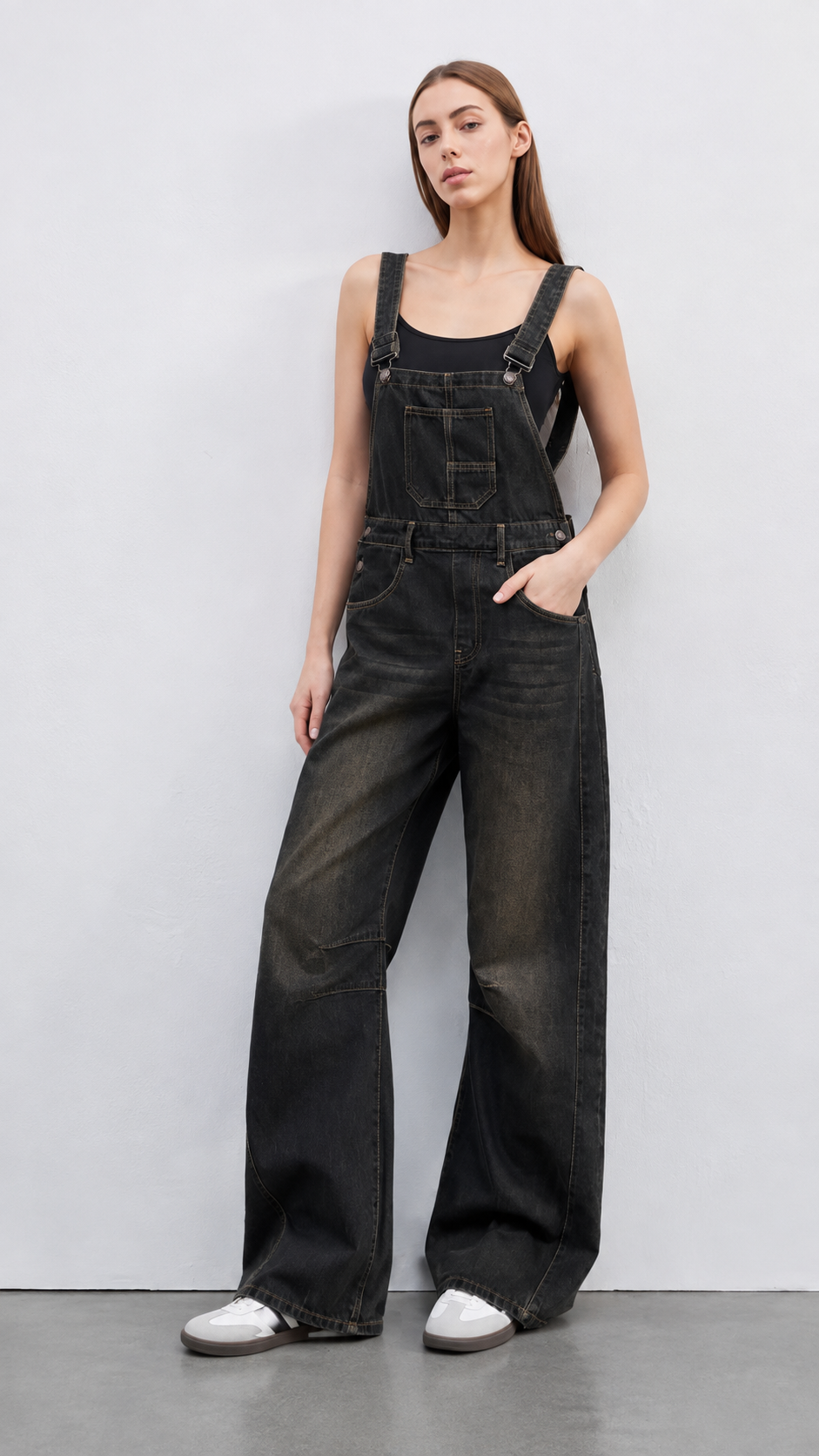 Jeans-Overall mit weitem Bein