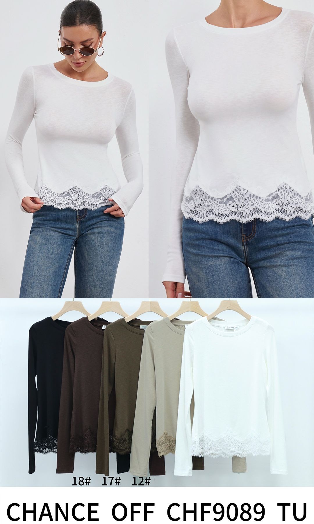 Figurnahes Top mit Spitzenbesatz