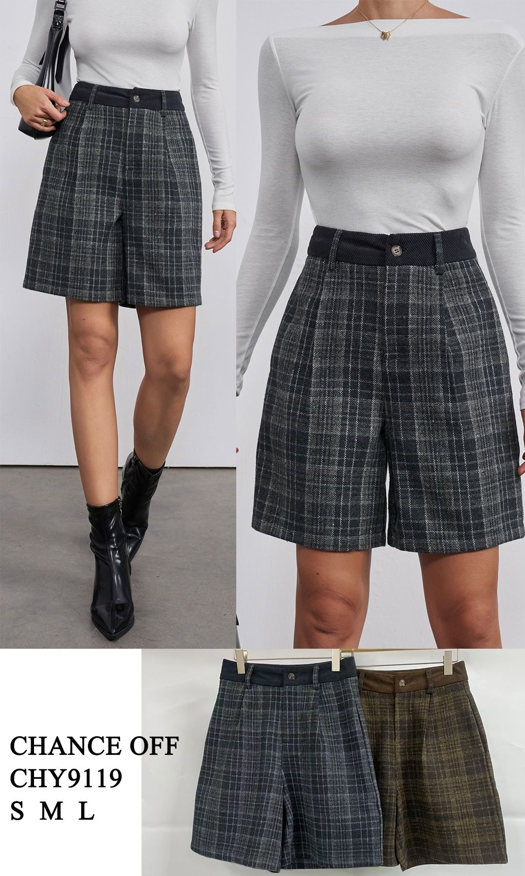 Knielange Shorts mit hoher Taille und Karomuster