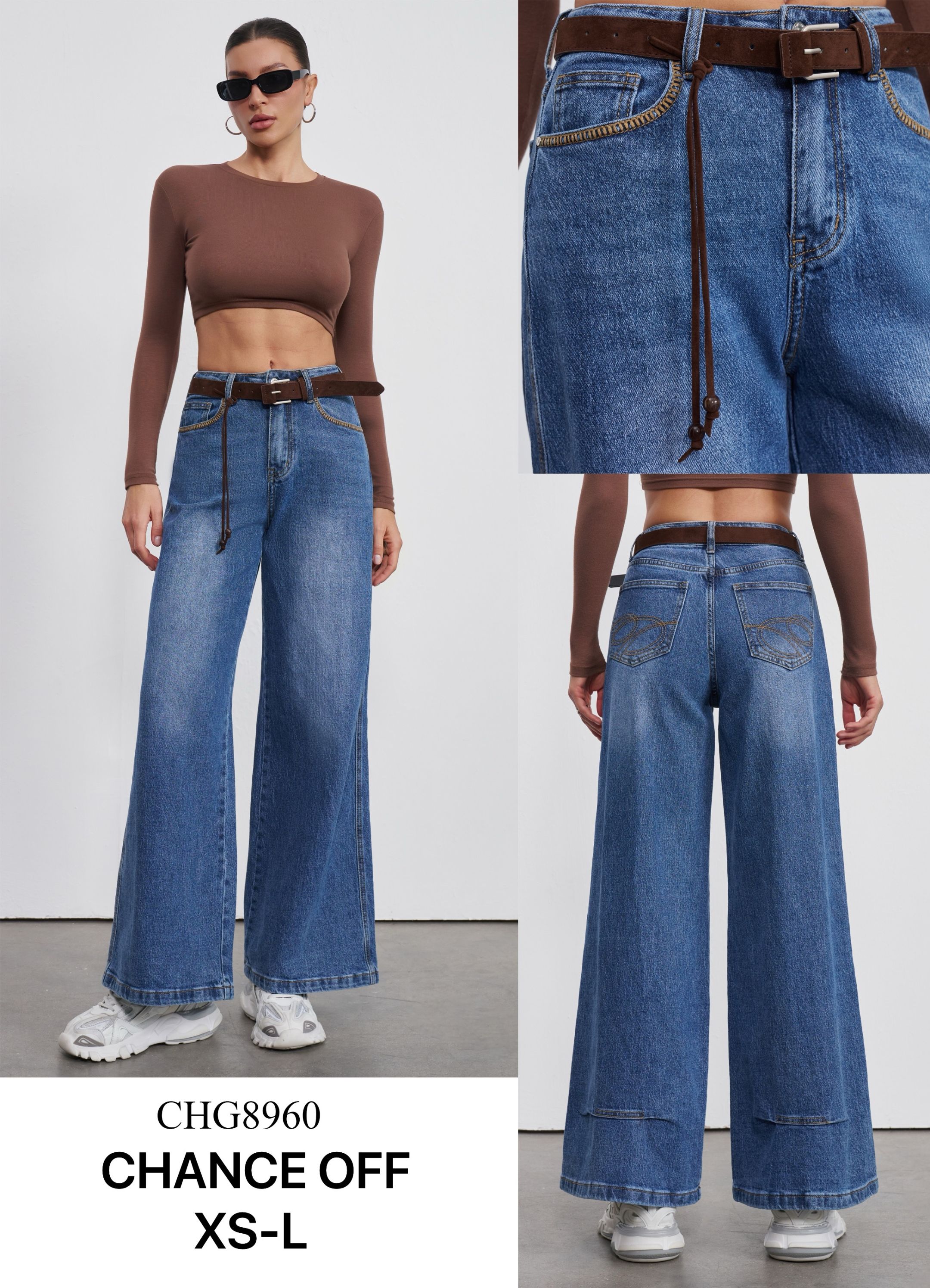 Wide-Leg-Jeans mit Stickerei