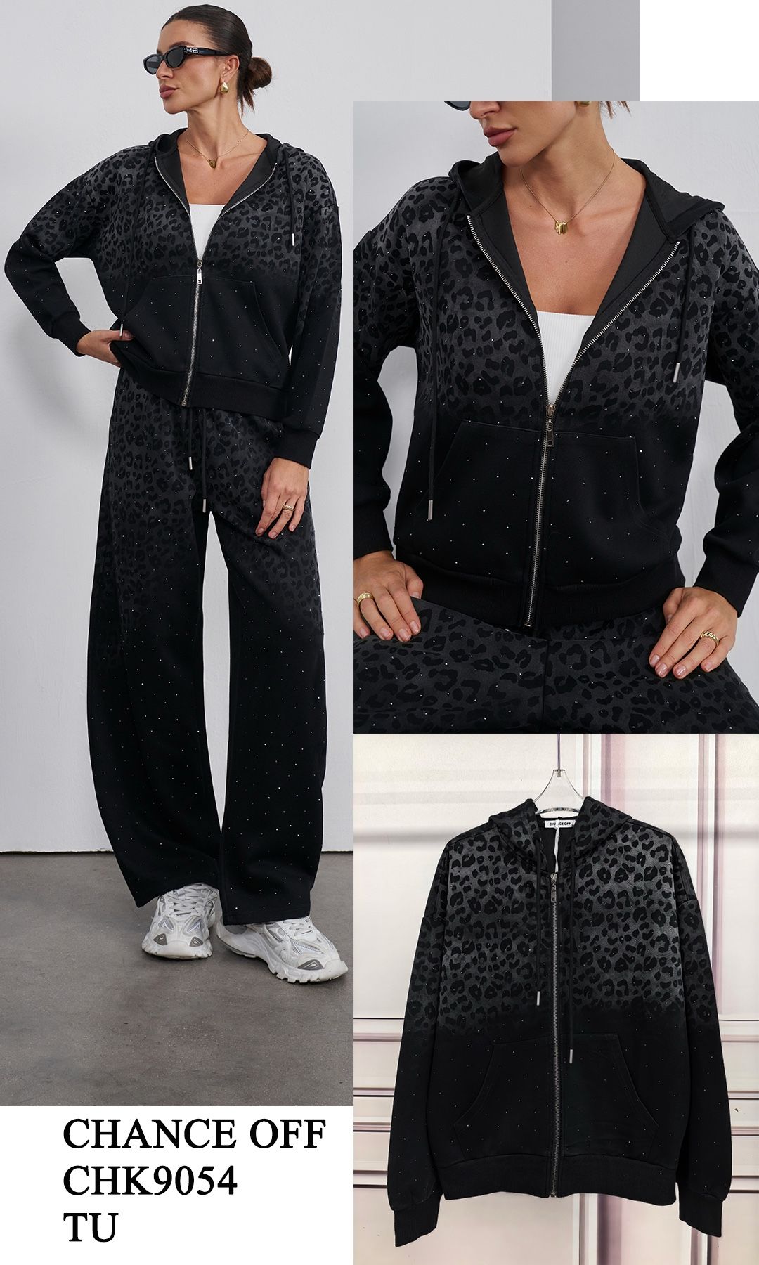 Kapuzen-Sweatjacke mit Reißverschluss — Leopardmuster