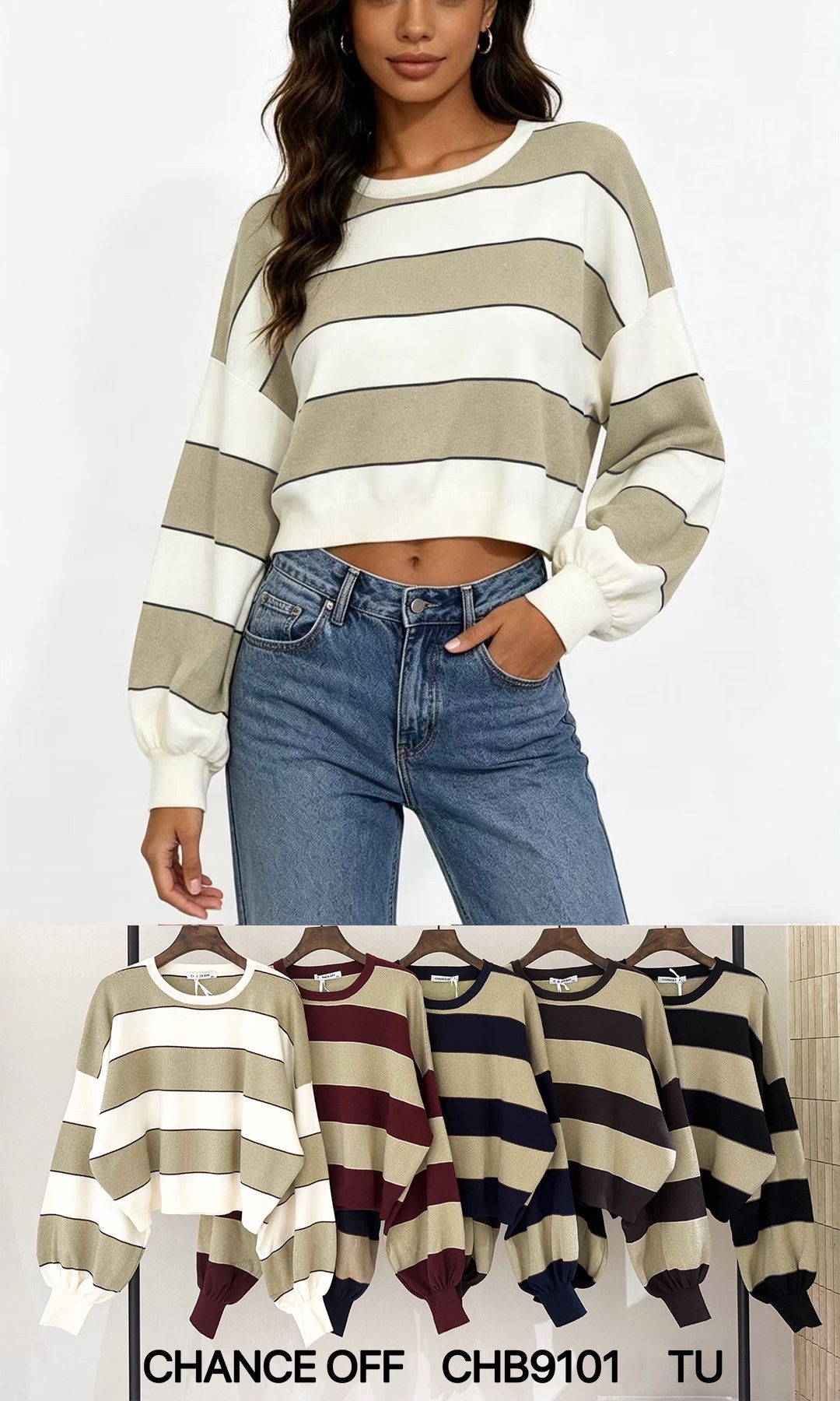 Kurzpullover mit Streifen