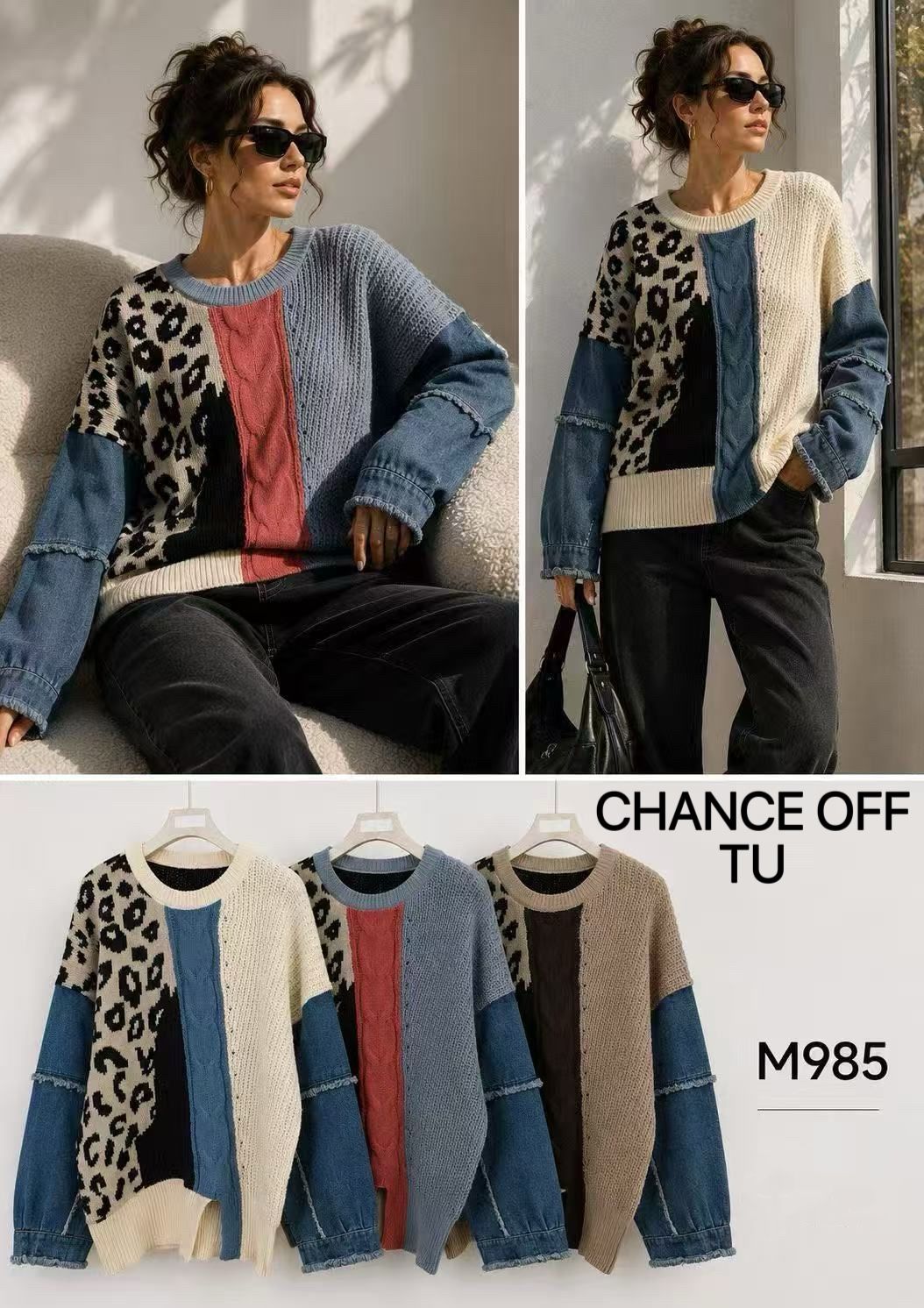Lockerer Pullover mit Leopardenmuster