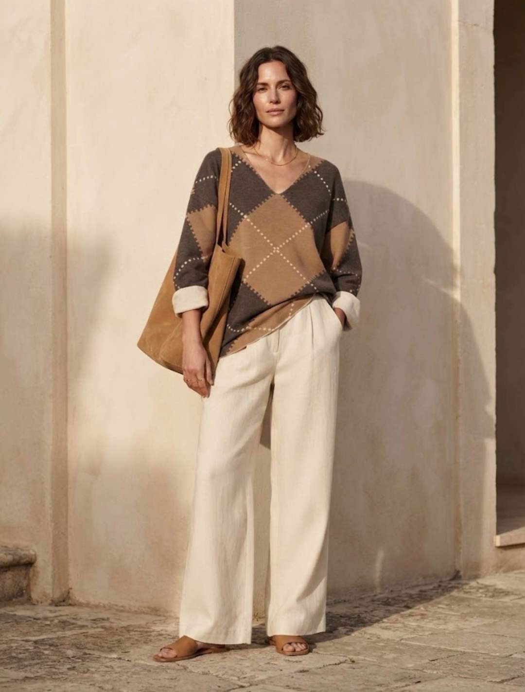 Lockerer Pullover mit Karomuster