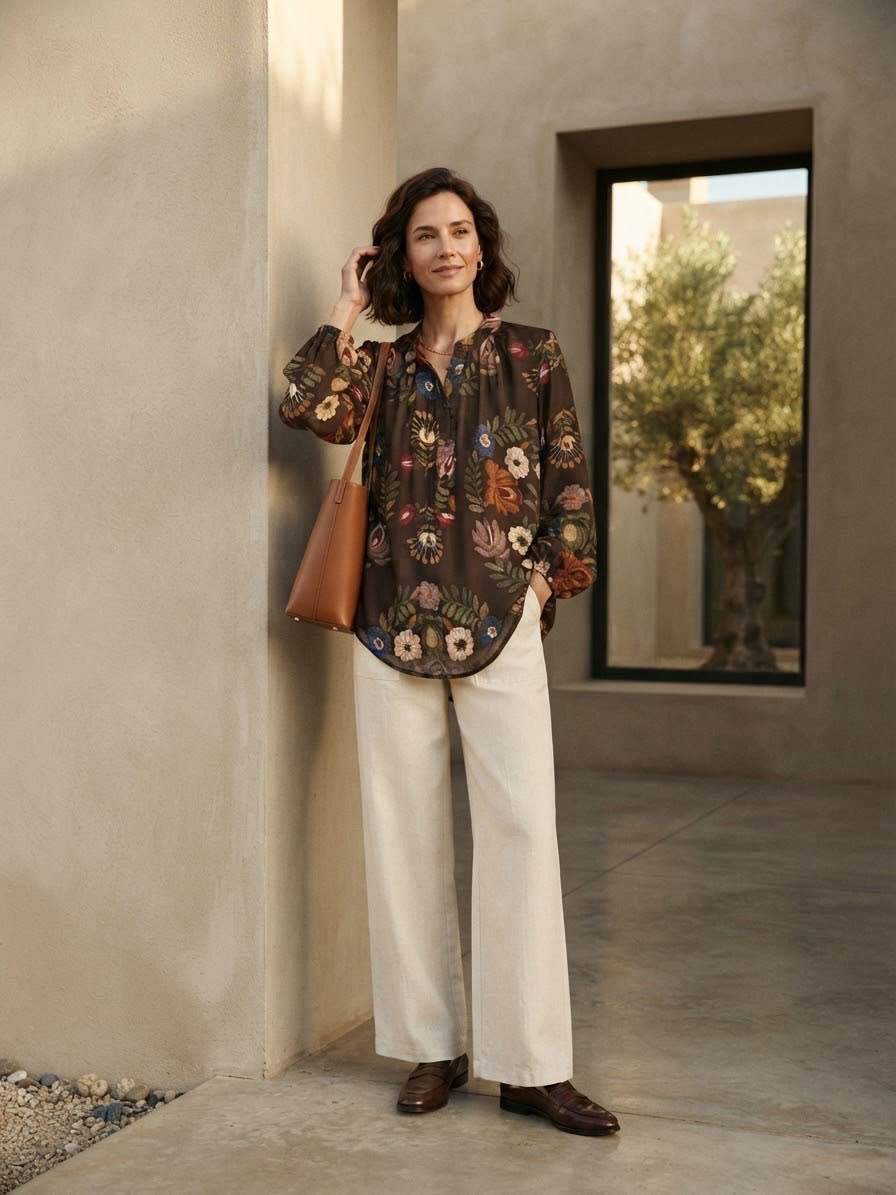 Lockere Bluse im Hemdblusenstil mit Stehkragen