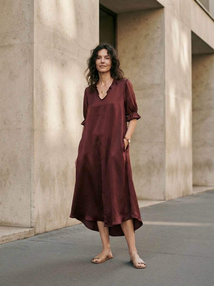 A-Linien Midi-Kleid mit Rüsche