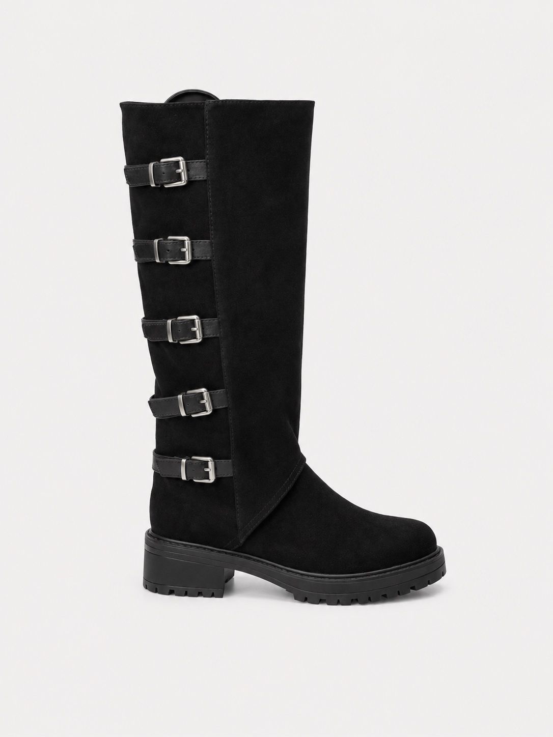 Matte Stiefel mit Schnallen bis übers Knie