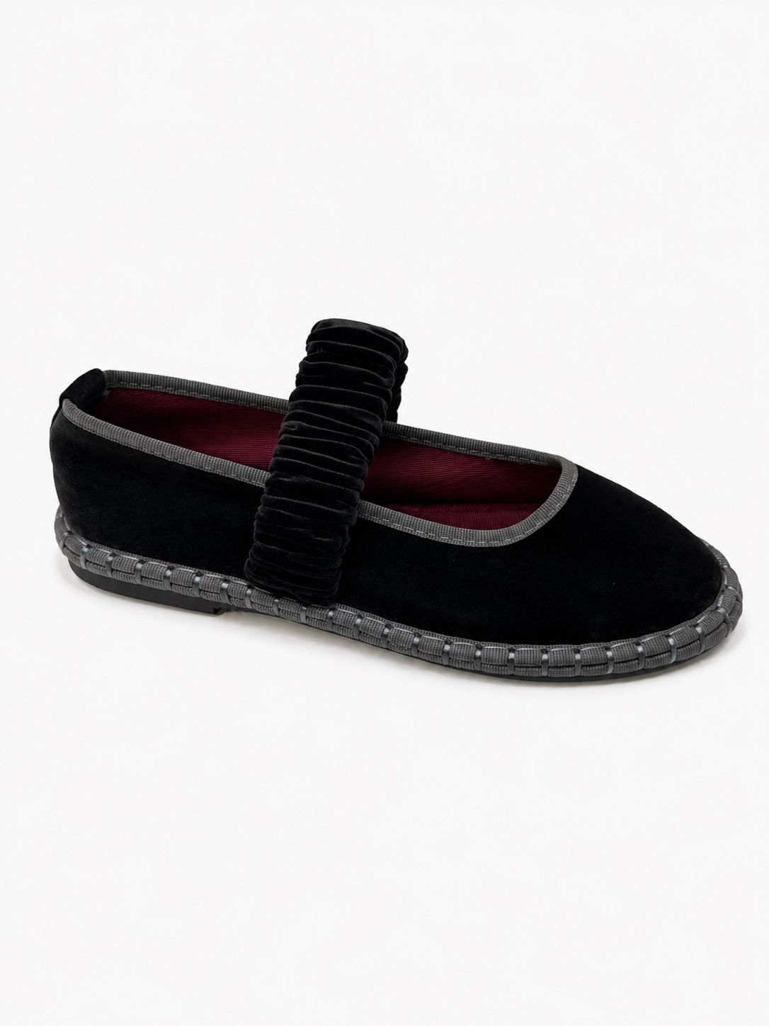 Mary-Jane-Ballerinas aus Samt mit gerafftem Riemen