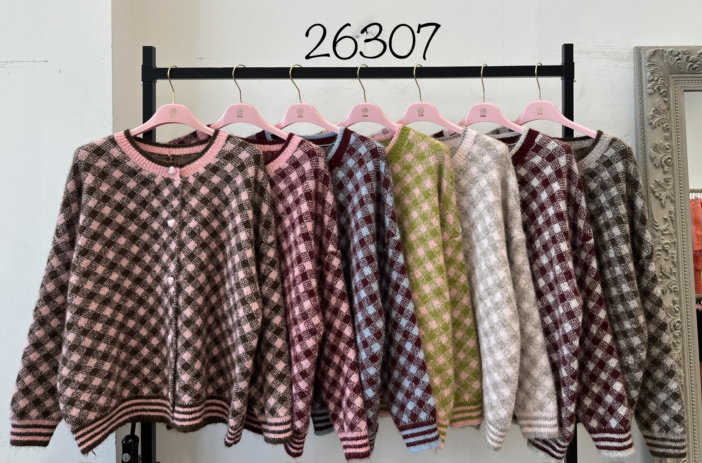 Kariertes Cardigan mit Rundhalsausschnitt