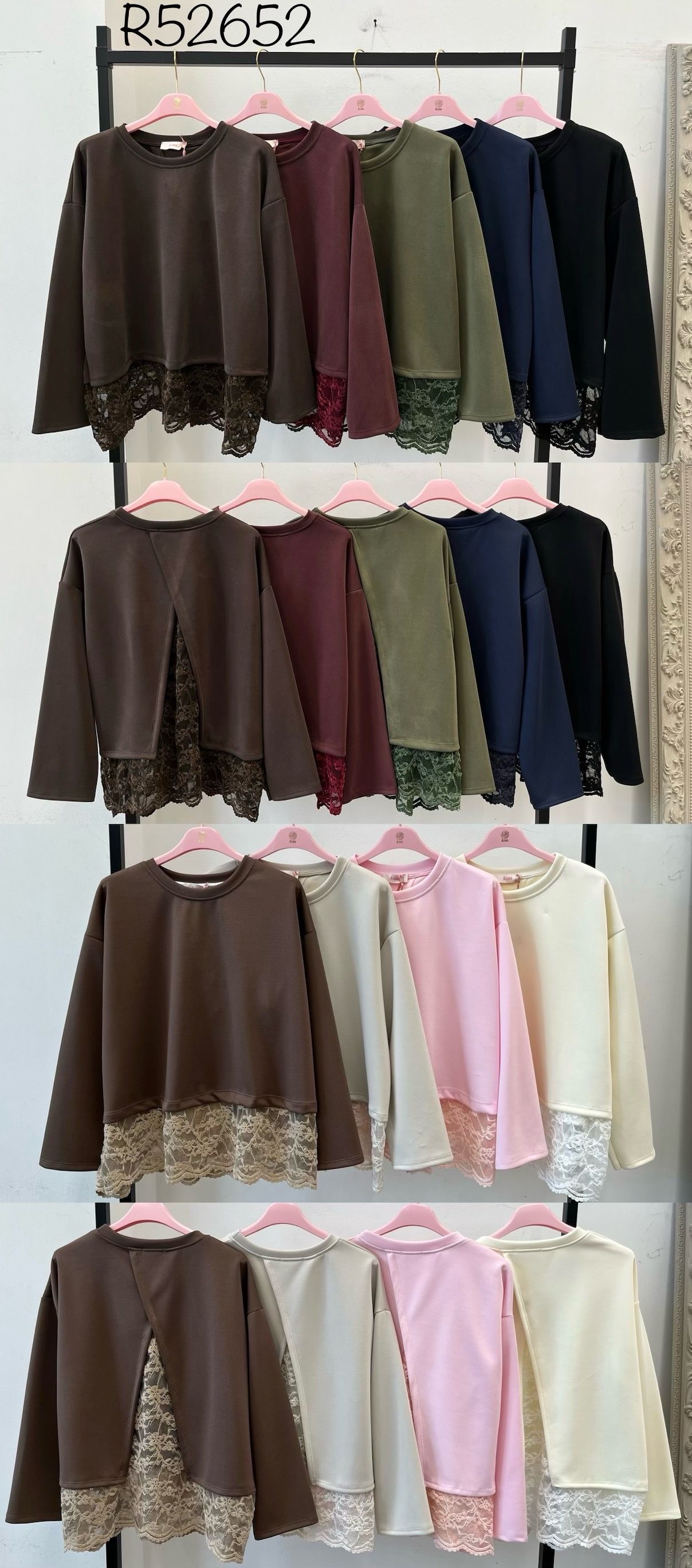 Lockerer Pullover mit Spitzenbesatz