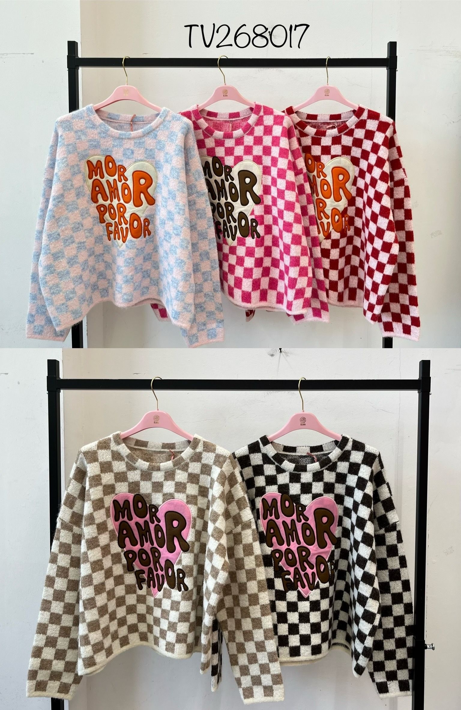 Oversize Pullover mit Karo-Struktur und Herz-Applikation
