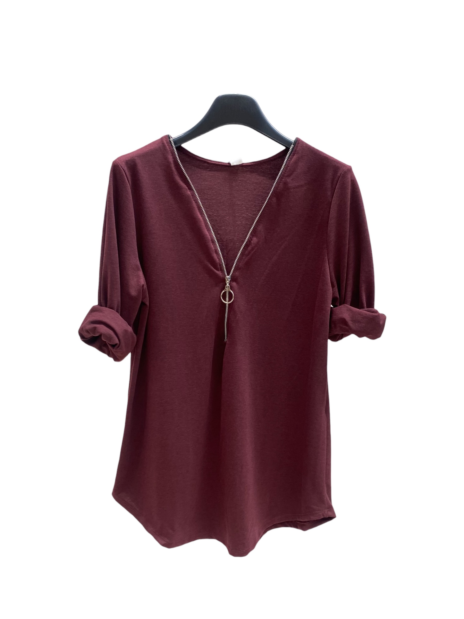 Bluse mit V‑Ausschnitt und dekorativem Reißverschluss