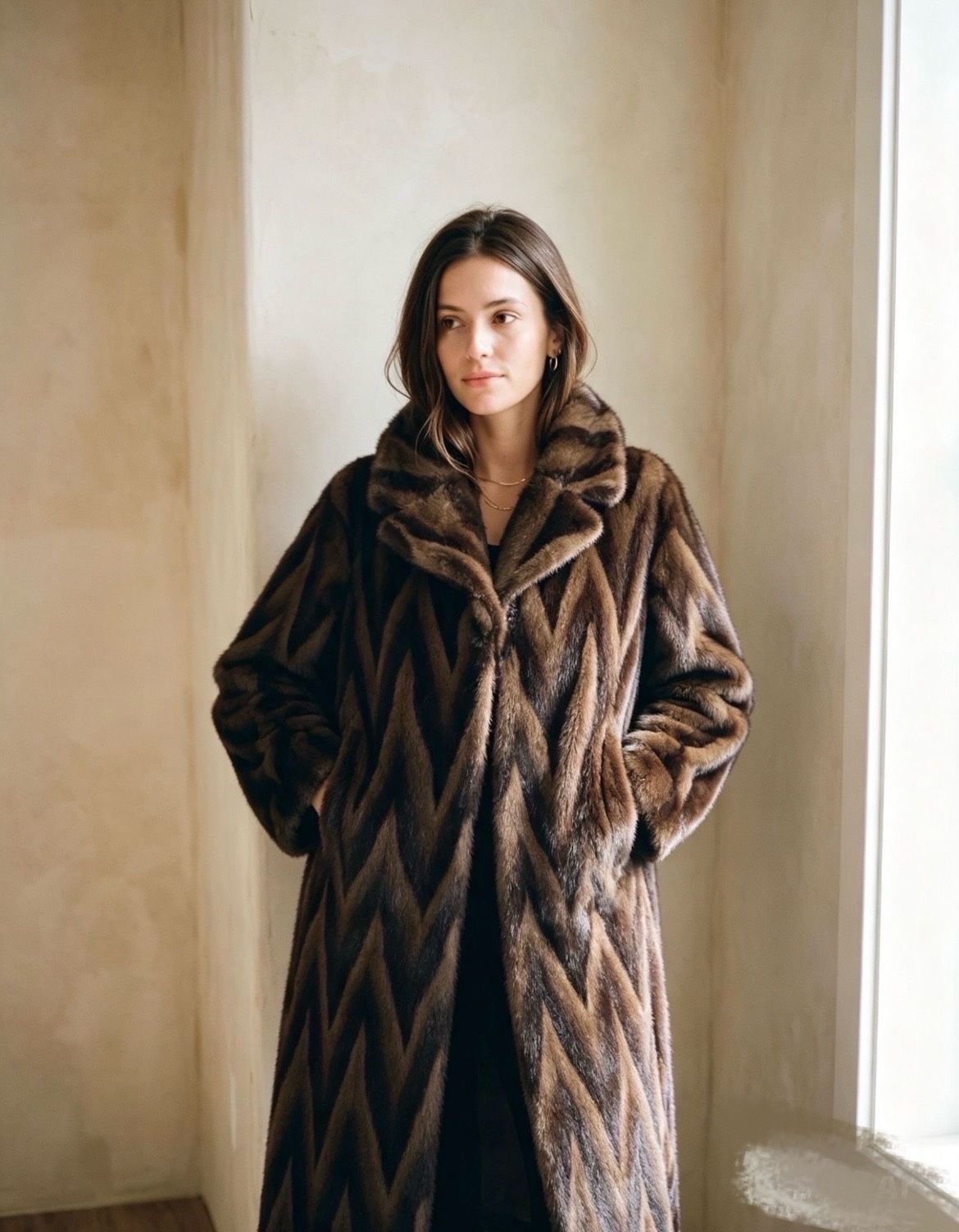 Oversize Maxi-Mantel mit Zickzackmuster