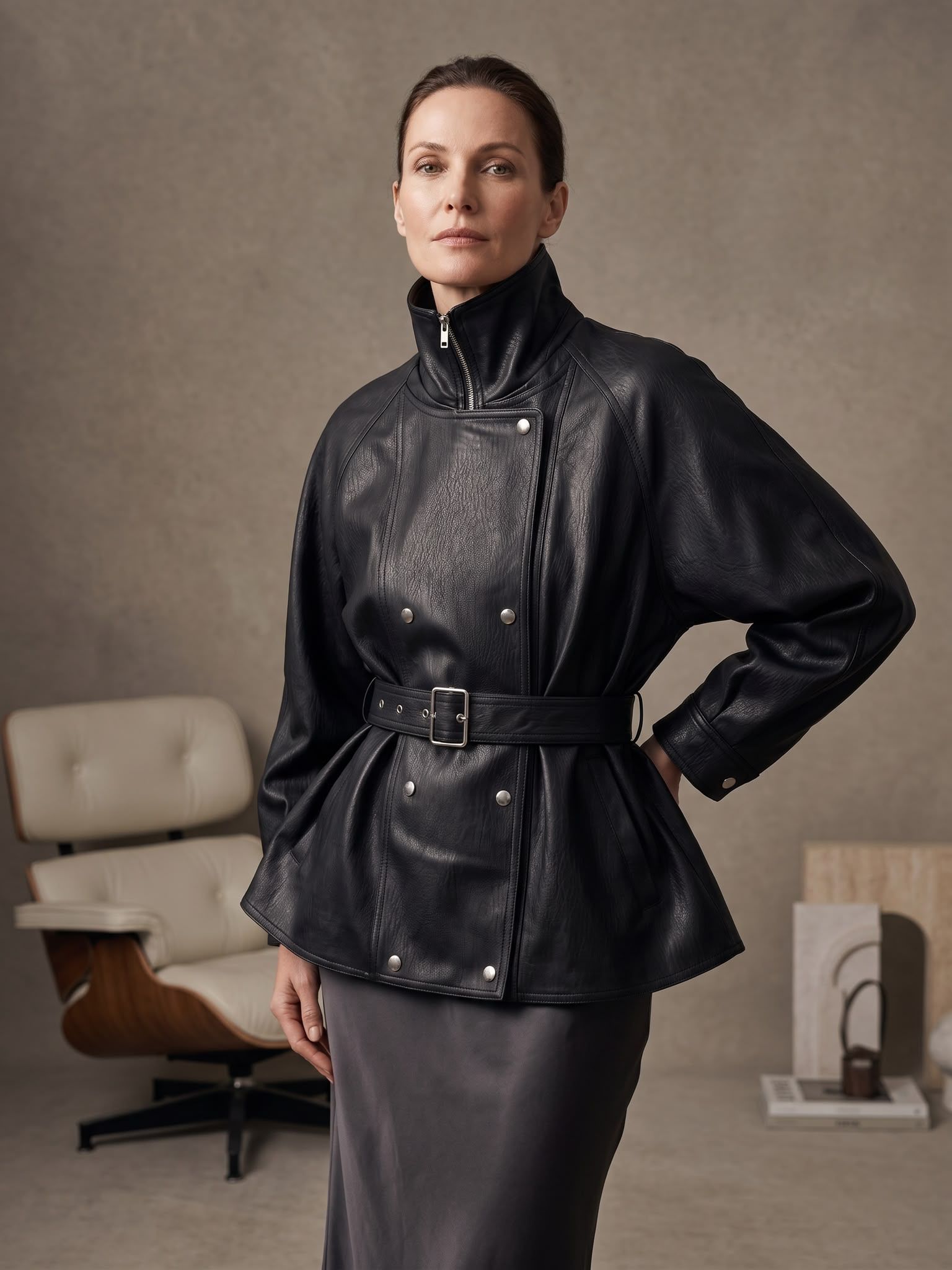 Kunstlederjacke mit Stehkragen
