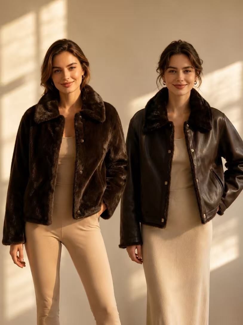 Kunstlederjacke mit kuscheligem Kragen