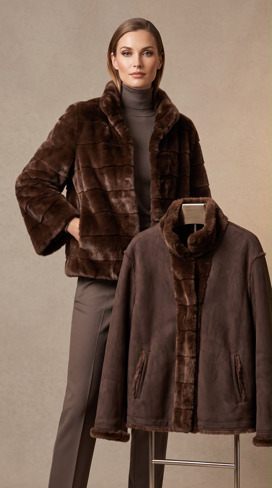 Jacke mit Kunstfellbesatz am Ausschnitt