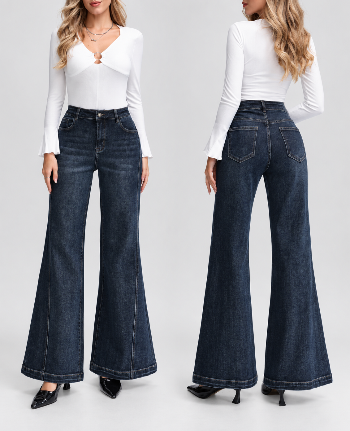 High‑Waist Schlagjeans