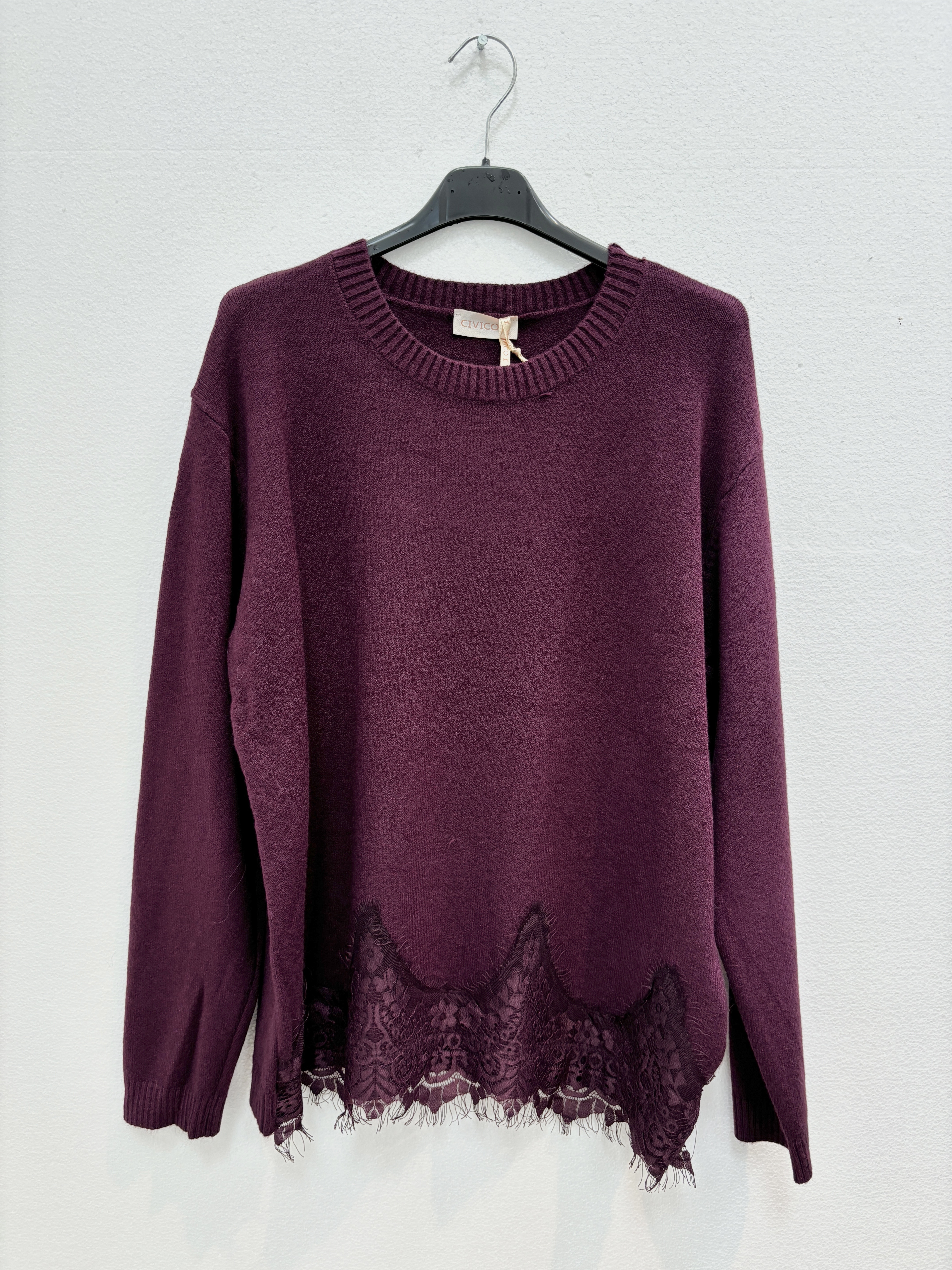 Regular Strickpullover mit Spitze