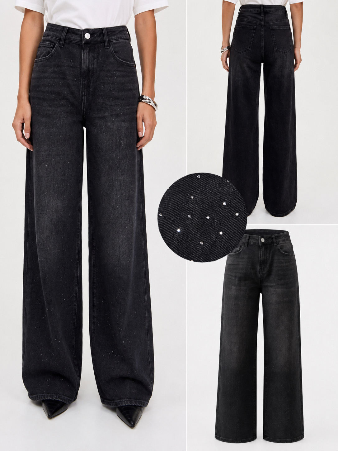 Wide‑Leg-Jeans mit Nieten