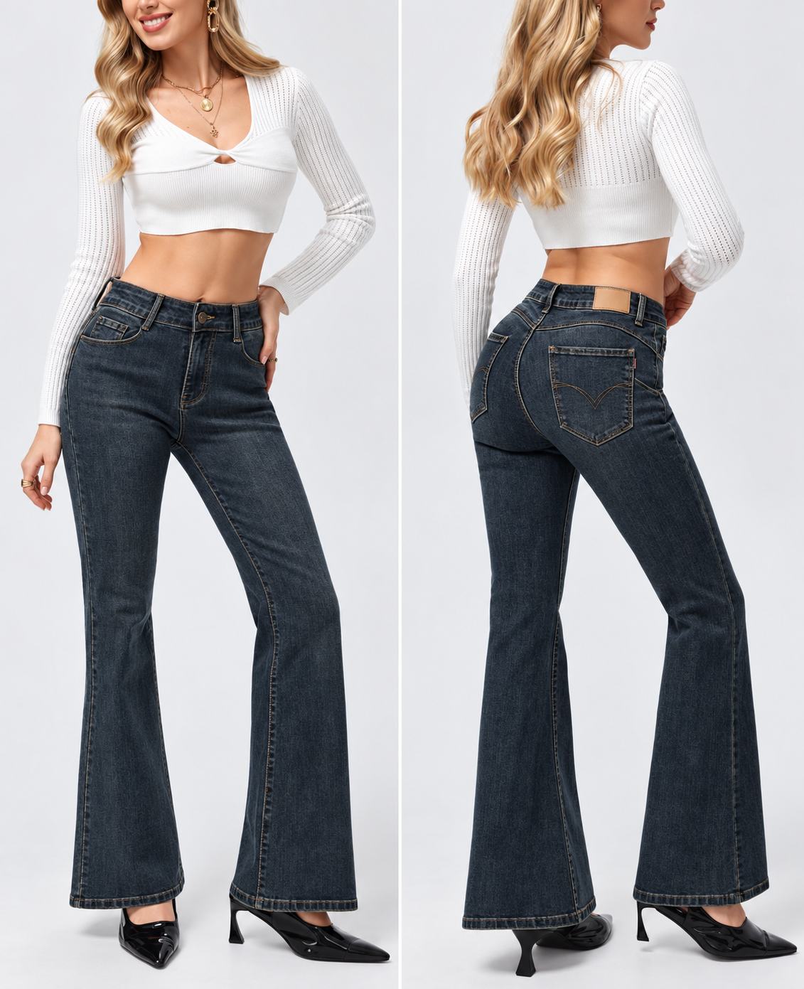 High‑Waist Flared Jeans