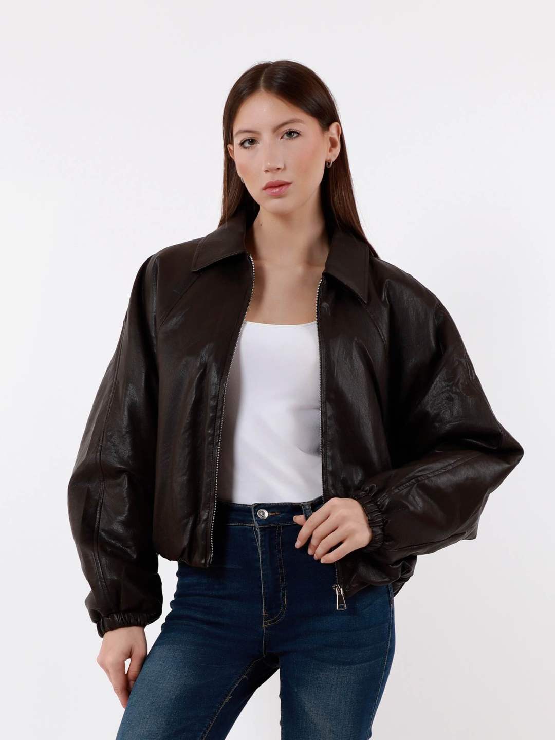 Oversize Bomberjacke aus Kunstleder