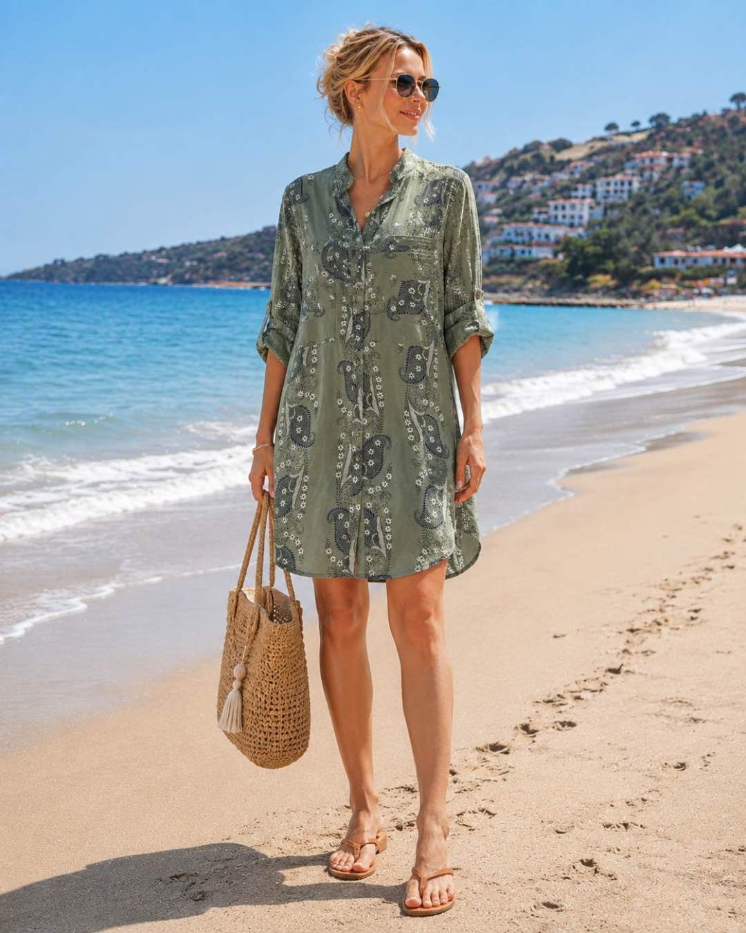 Hemdblusenkleid mit Paisley‑Muster