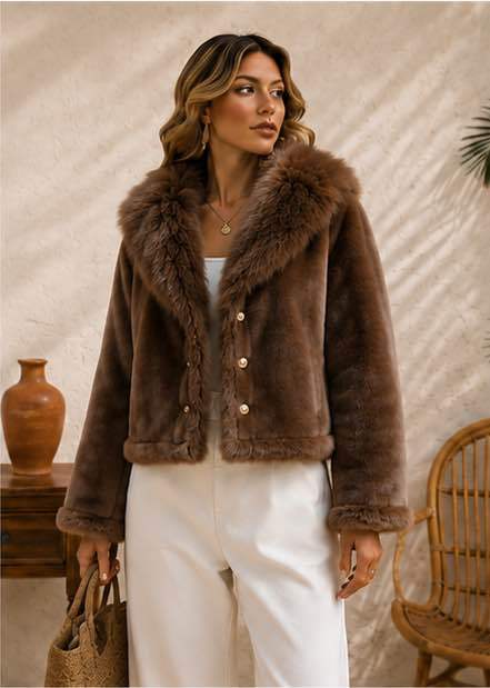 Kurze Jacke mit Kunstpelzkragen