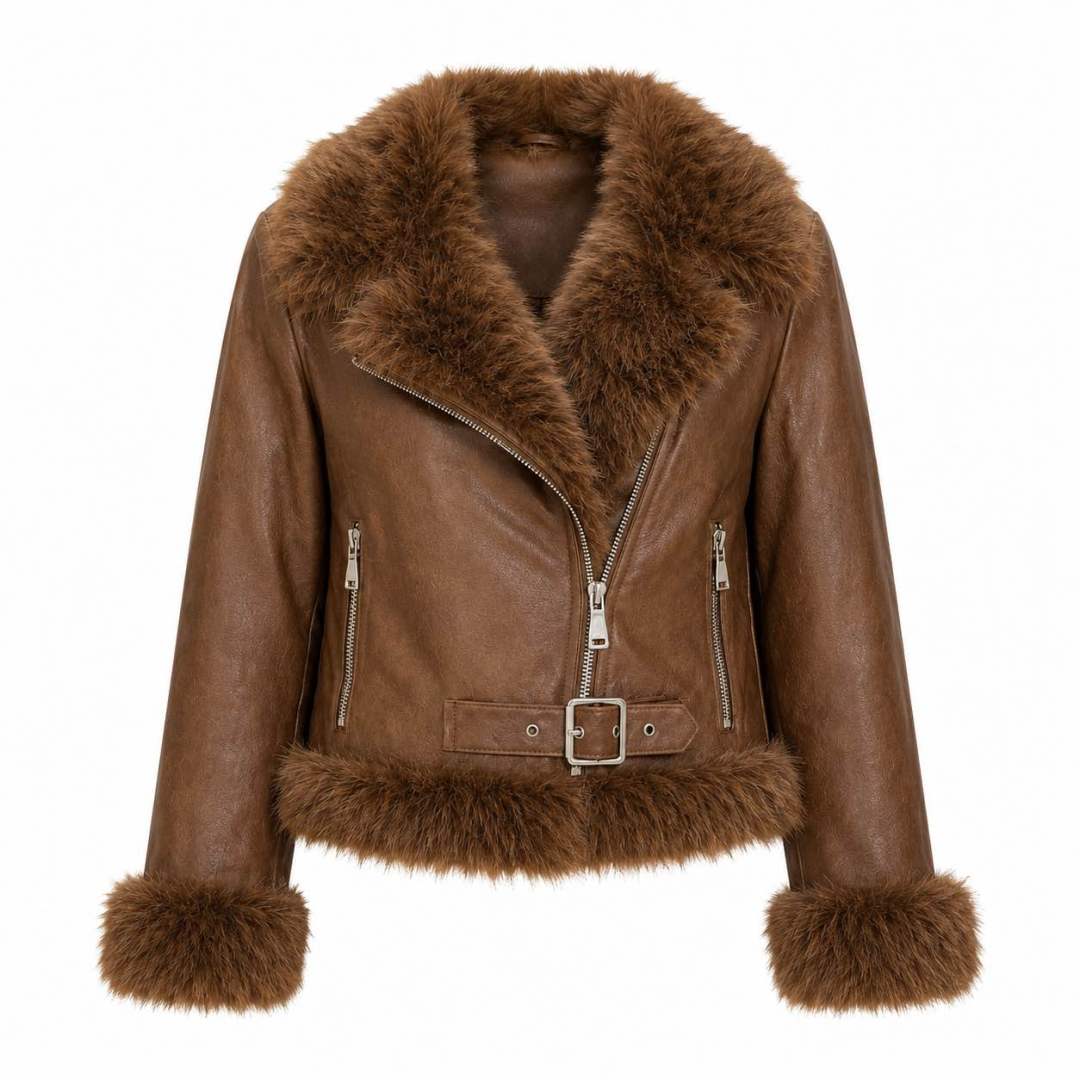 Taillierte Bikerjacke mit Gürtel