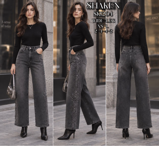 Wide‑Leg Jeans mit Nieten