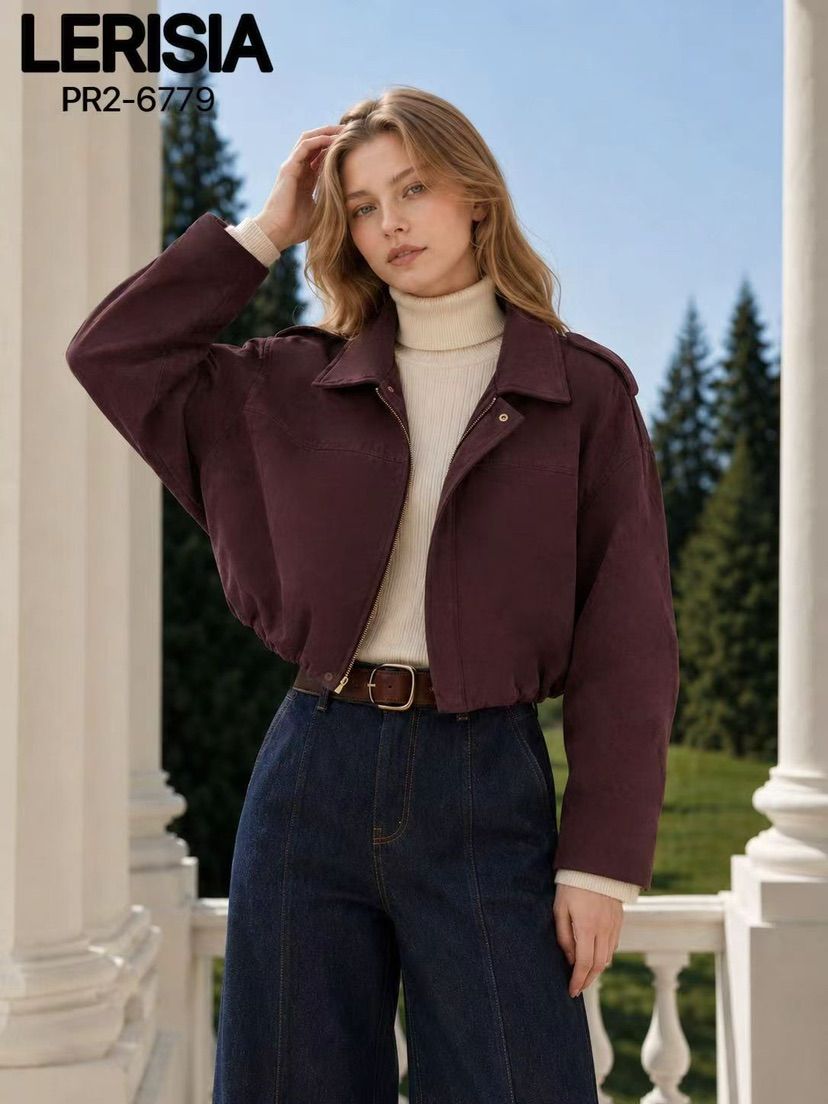 Oversize Cropped Jacke mit Hemdkragen