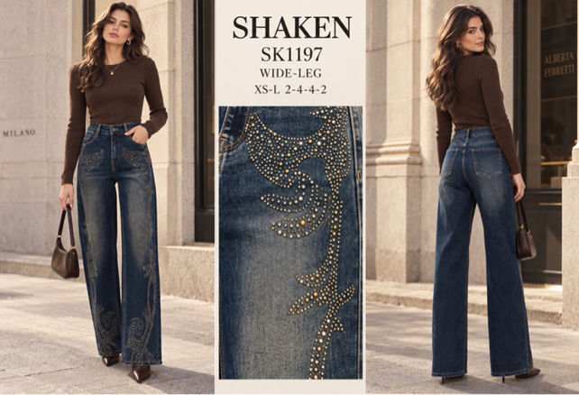 Wide-Leg-Jeans mit Nieten
