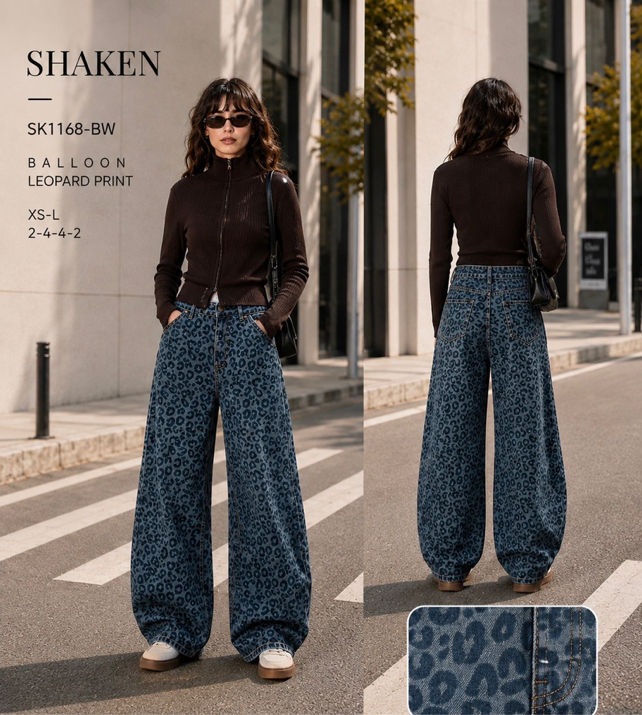 Balloon-Jeans mit Leopardenmuster