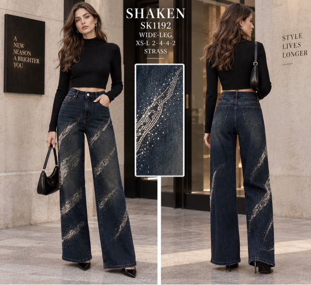 Wide-Leg-Jeans mit Nieten