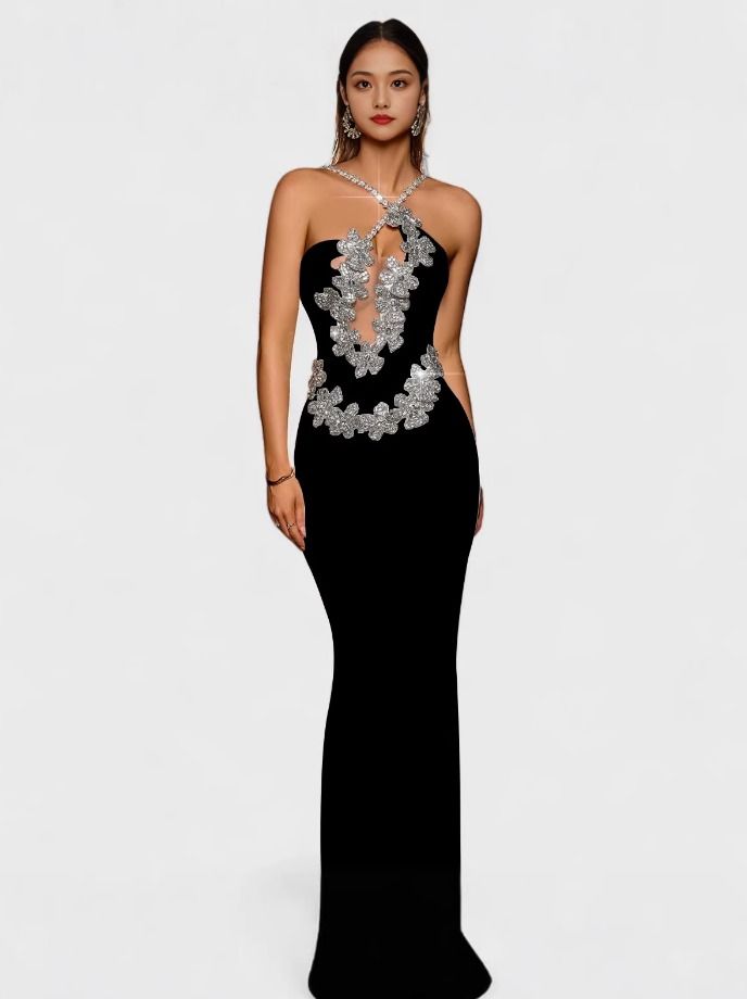 Maxi-Mermaid-Kleid mit Halter-Ausschnitt
