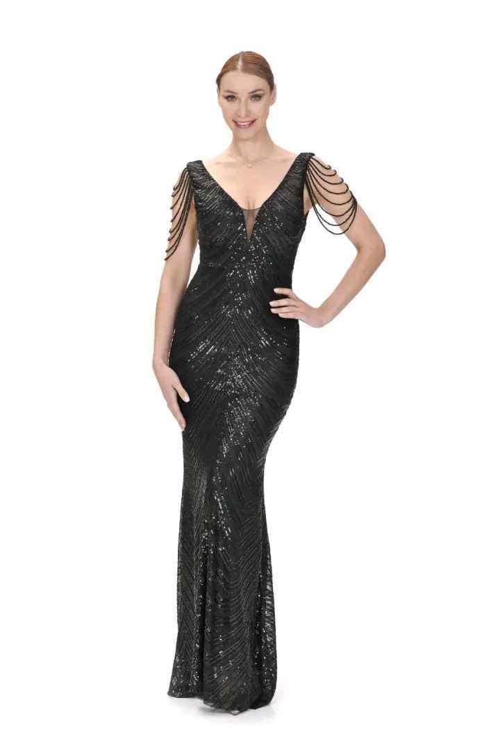 Maxi-Mermaid-Kleid mit tiefem Ausschnitt