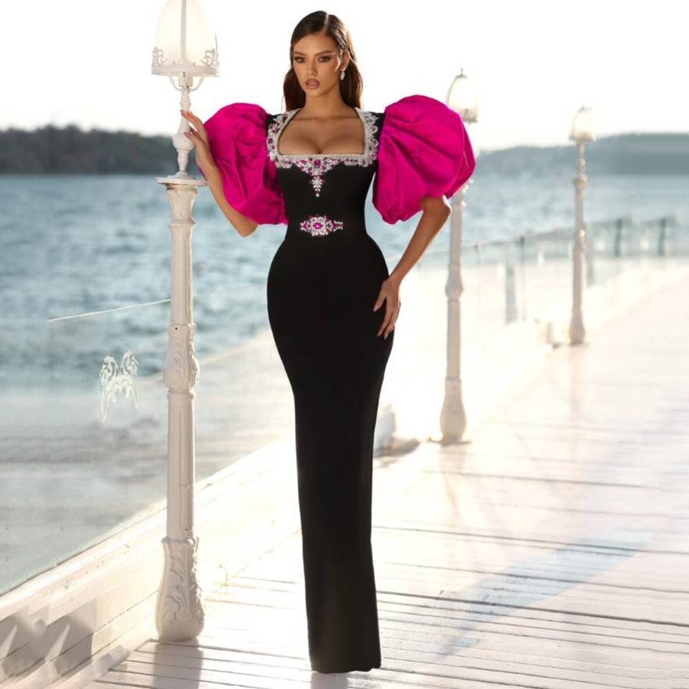 Maxi-Bleistiftkleid mit Puffärmeln