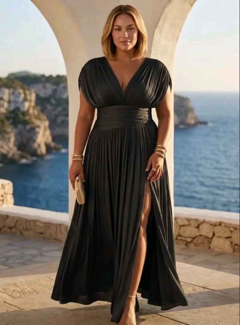 Plissiertes Maxi-Wickelkleid