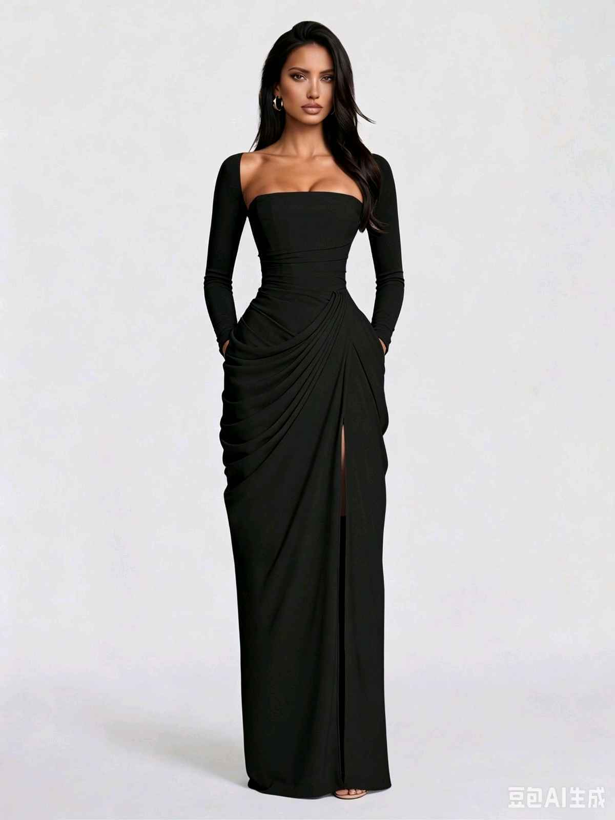 Figurbetontes Maxikleid mit Raffung