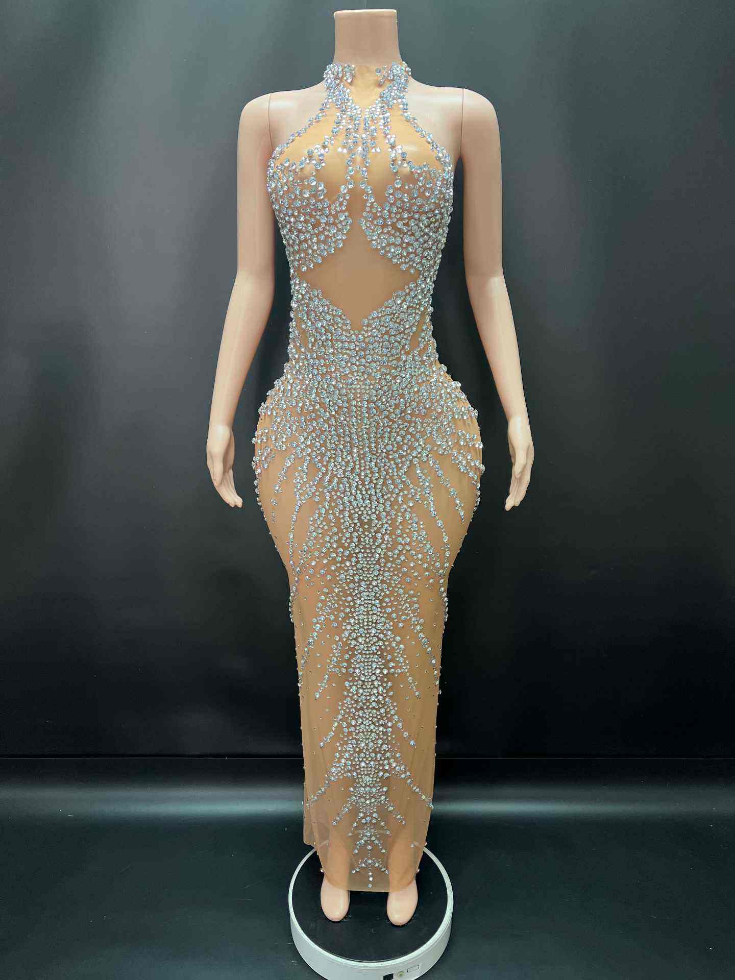 Halter Bleistift-Maxikleid