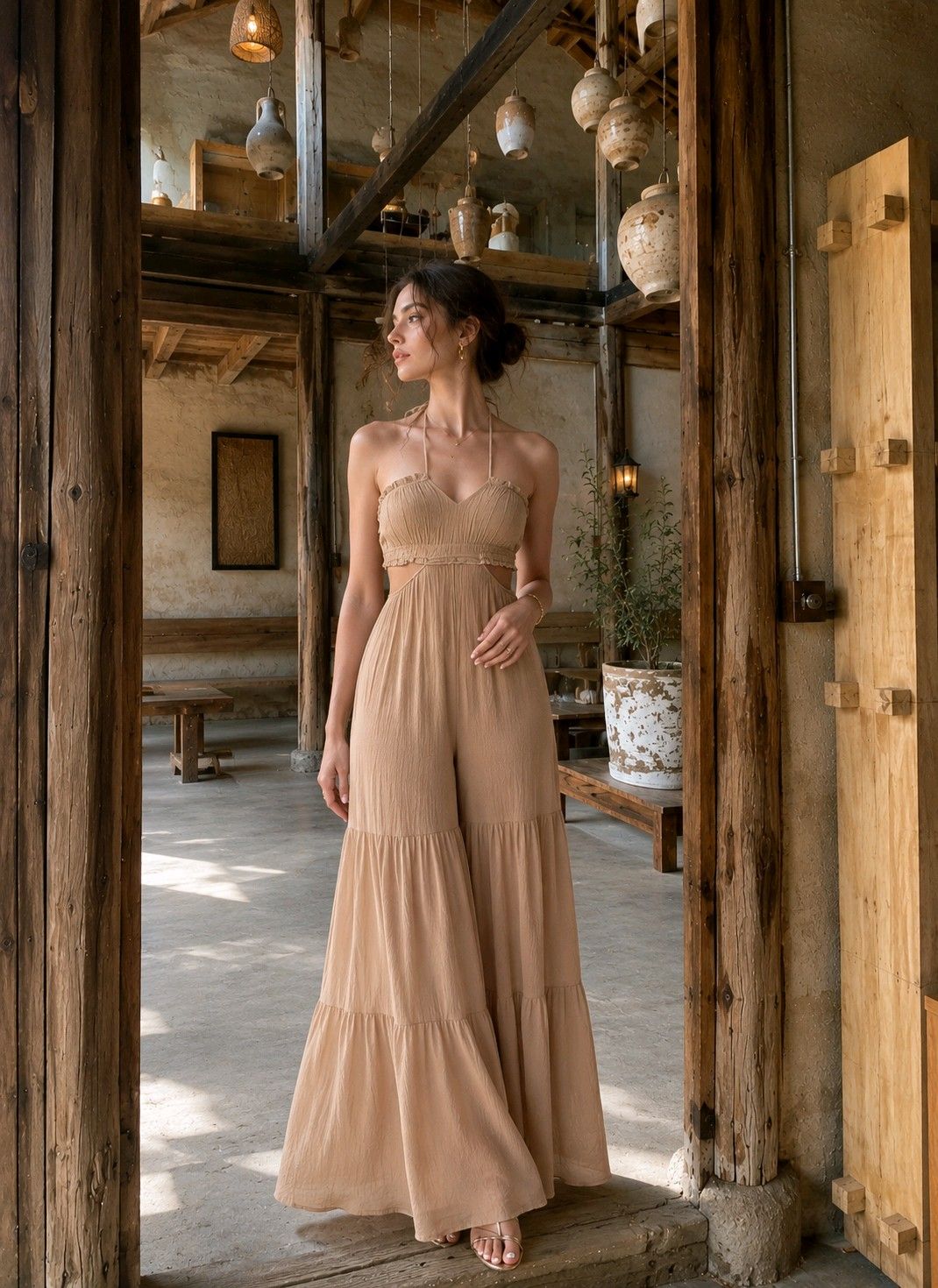 Korsett-Jumpsuit mit ausgestellten Beinen