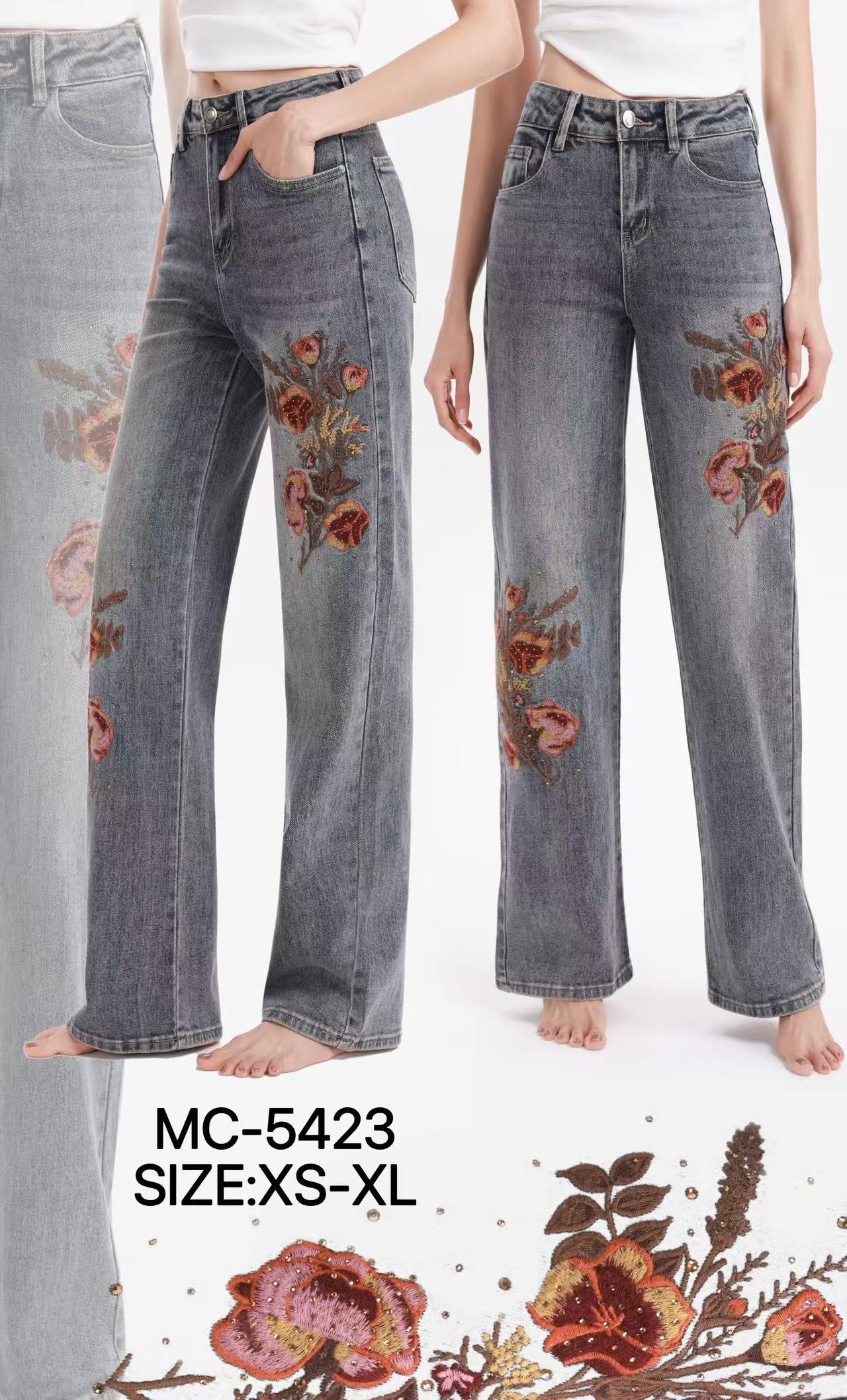 Straight‑Leg‑Jeans mit Stickerei