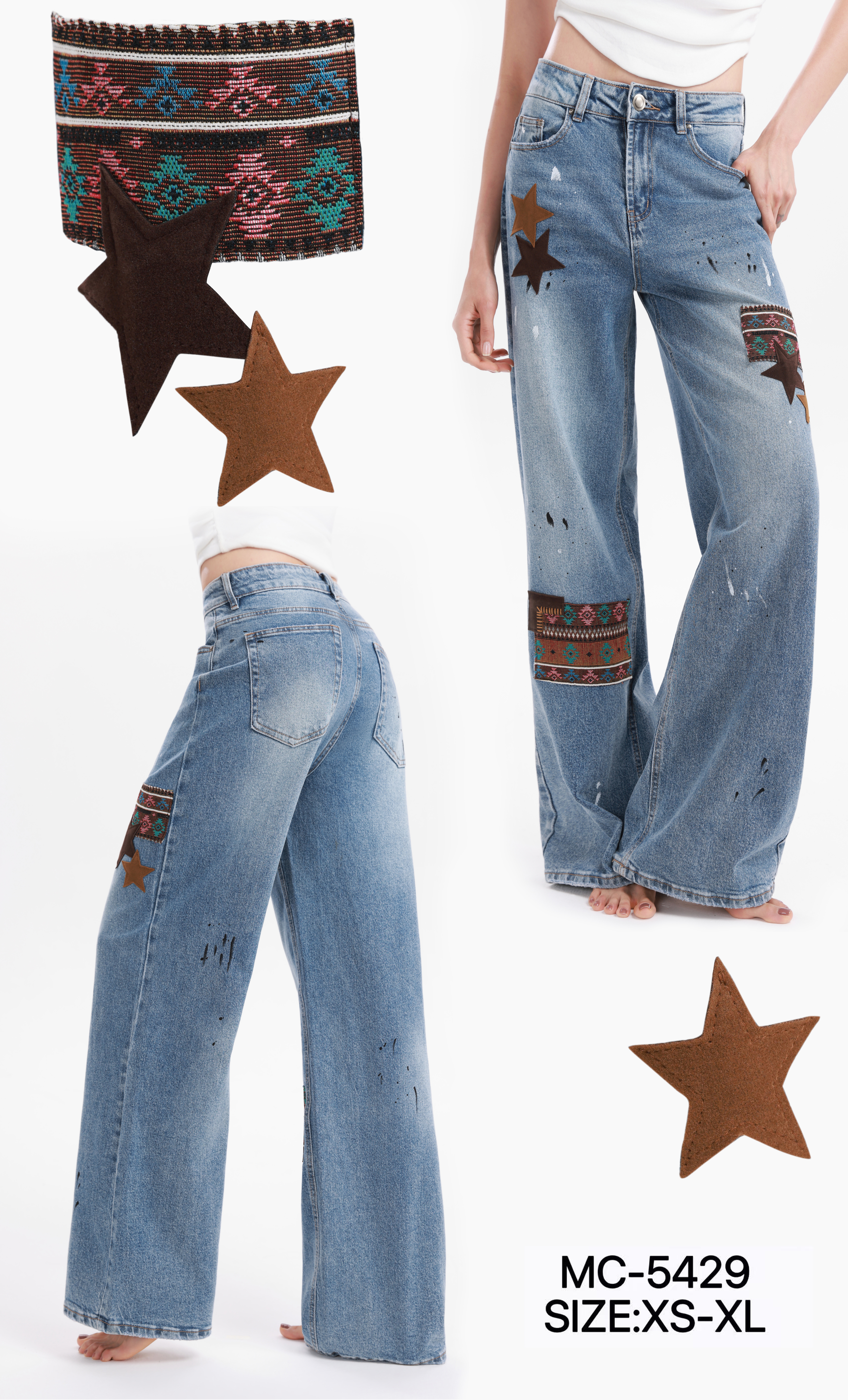 Weite Jeans mit Stickerei