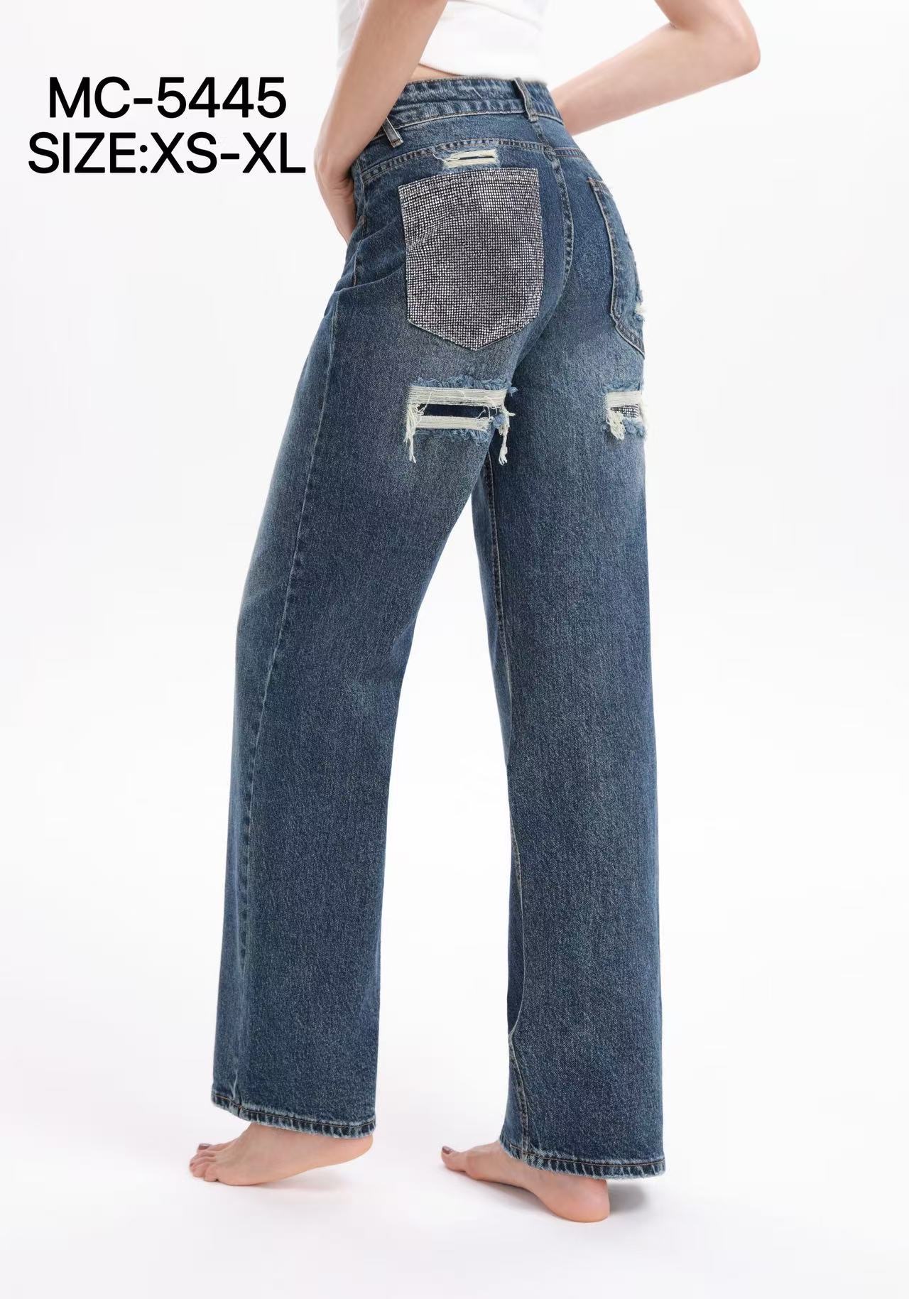 Wide-Leg-Jeans mit Pailletten