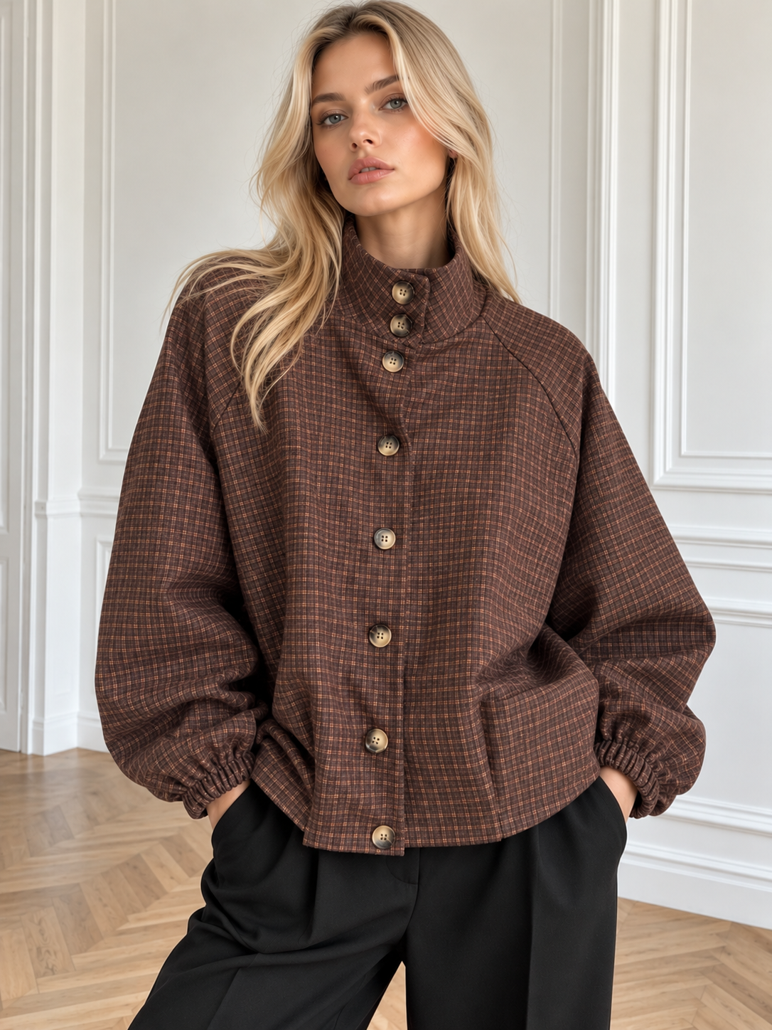Kurze lockere Jacke mit Stehkragen