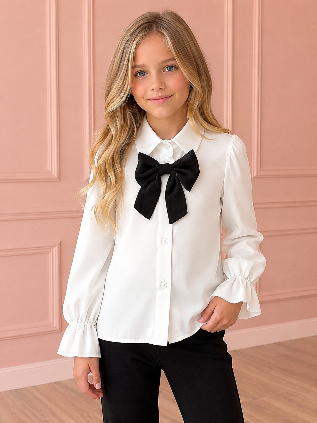 Bluse mit Kragen und Schleife