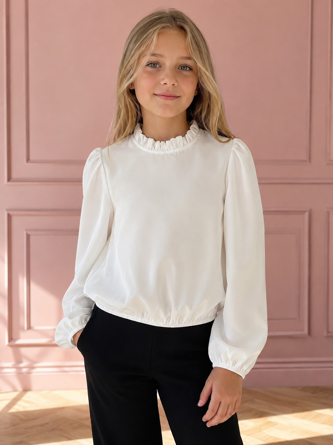 Regular-Bluse mit Rüsche