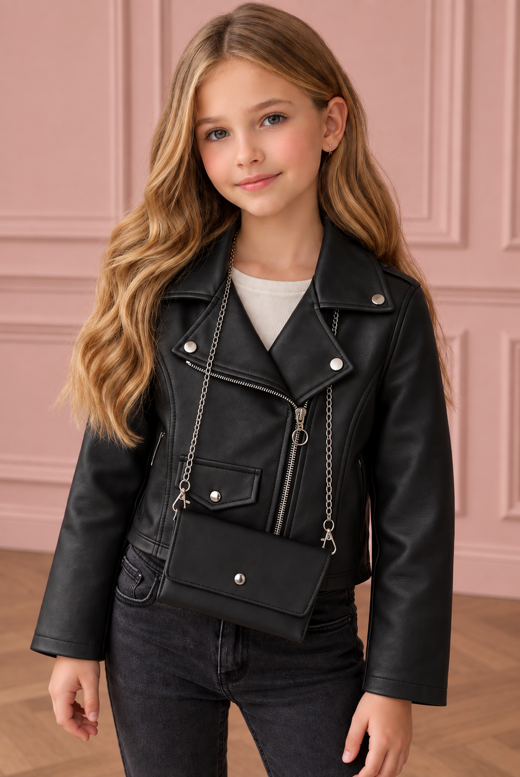 Taillierte Bikerjacke mit Revers